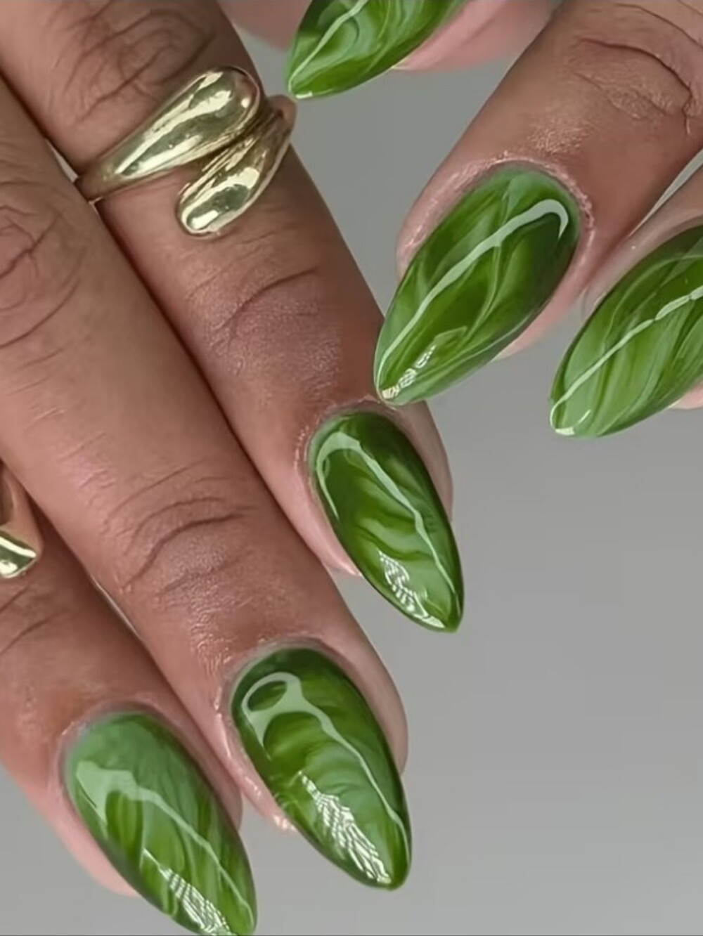 Green Marble Stiletto Press-On Nails